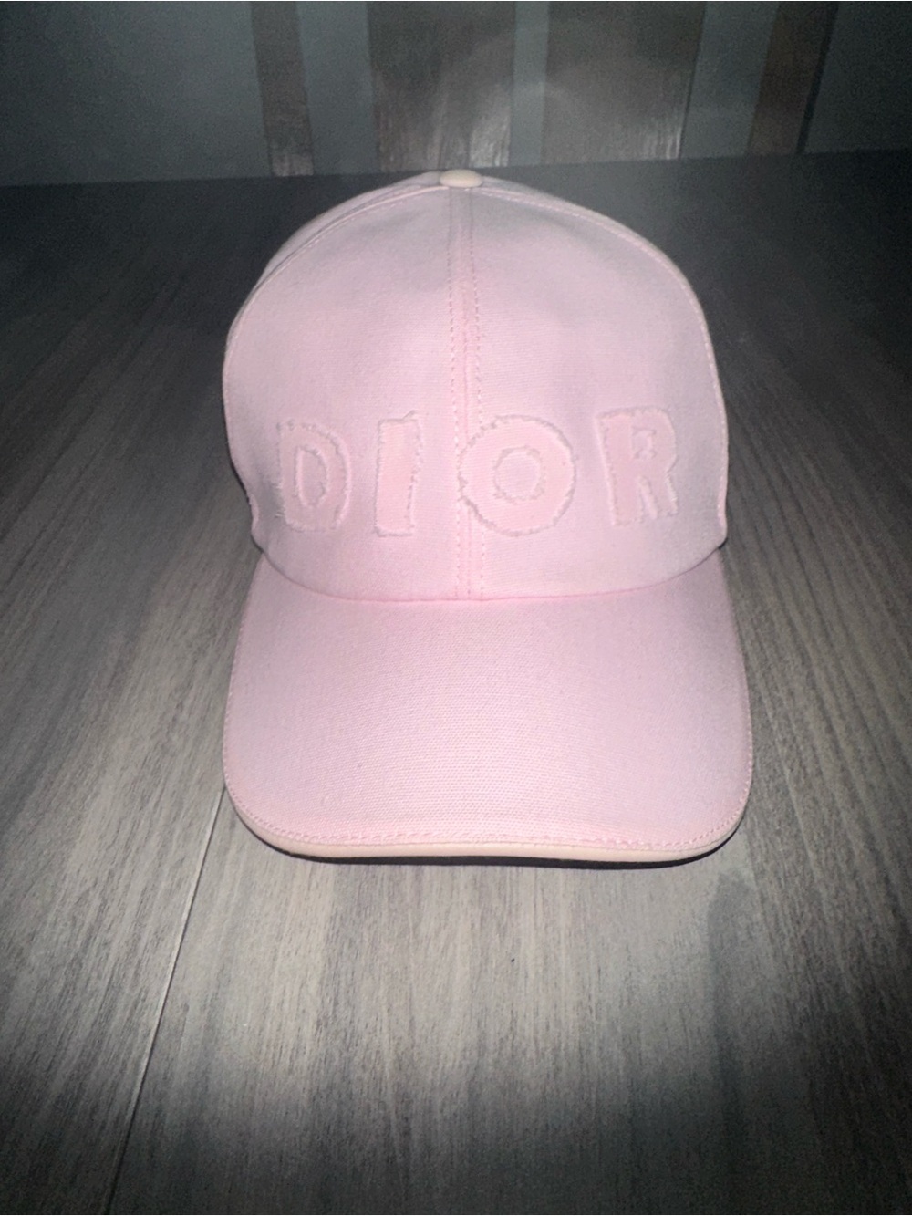 DIOR RAW-EDGED RAISED LETTERING PINK SHEEPS LEATHER CAP SIZE MEDIUM